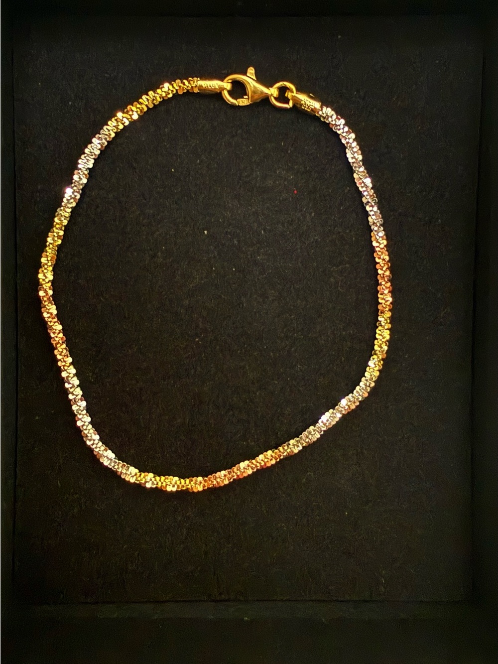 Gold Over 925 Sterling Silver Tri Color Sparkle Chain Bracelet
